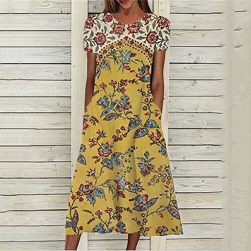 Women's Midi Dress Yellow Short Sleeve Floral Pocket Spring Summer Crew Neck Modern 2022 S M L XL XXL 3XL
Women's Midi Dress Yellow Short Sleeve Floral Pocket Spring Summer Crew Neck Modern 2022 S M L XL XXL 3XL