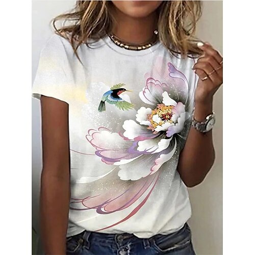 Women's T shirt Flower Bird Patchwork Print Round Neck Basic Tops White / 3D Print
Women's T shirt Flower Bird Patchwork Print Round Neck Basic Tops White / 3D Print
