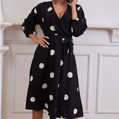 Women's A Line Dress Knee Length Dress Black Long Sleeve Polka Dot Print Spring Summer V Neck Work Casual 2022 S M L XL
Women's A Line Dress Knee Length Dress Black Long Sleeve Polka Dot Print Spring Summer V Neck Work Casual 2022 S M L XL