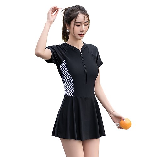 Women's Rash Guard One Piece Swimsuit UV Sun Protection Plus Size Breathable Short Sleeve Swimwear Bathing Suit Vintage Style Retro Vintage Swimming Surfing Beach Water Sports Grid Pattern Printed
Women's Rash Guard One Piece Swimsuit UV Sun Protection Plus Size Breathable Short Sleeve Swimwear Bathing Suit Vintage Style Retro Vintage Swimming Surfing Beach Water Sports Grid Pattern Printed
