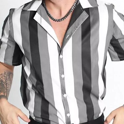 Men's Shirt Striped Turndown Street Casual Button-Down Short Sleeve Tops Casual Fashion Breathable Comfortable Blue Gray
Men's Shirt Striped Turndown Street Casual Button-Down Short Sleeve Tops Casual Fashion Breathable Comfortable Blue Gray