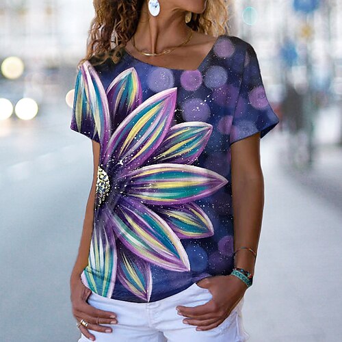 Women's T shirt Tee Green Purple Pink Floral Print Short Sleeve Casual Weekend Basic V Neck Regular Floral Painting S / 3D Print
Women's T shirt Tee Green Purple Pink Floral Print Short Sleeve Casual Weekend Basic V Neck Regular Floral Painting S / 3D Print