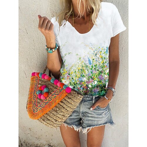 Women's Floral Theme Painting T shirt Floral Graphic Print V Neck Basic Ethnic Tops Green Blue White / 3D Print
Women's Floral Theme Painting T shirt Floral Graphic Print V Neck Basic Ethnic Tops Green Blue White / 3D Print