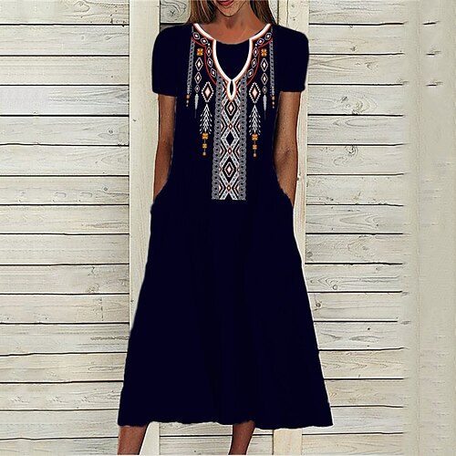 Women's A Line Dress Midi Dress Black Short Sleeve Geometric Pocket Print Spring Summer Round Neck Stylish Casual Modern 2022 S M L XL XXL 3XL
Women's A Line Dress Midi Dress Black Short Sleeve Geometric Pocket Print Spring Summer Round Neck Stylish Casual Modern 2022 S M L XL XXL 3XL