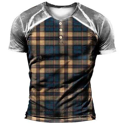 Men's Henley Shirt T shirt 3D Print Graphic Tartan Henley Street Casual Button-Down Print Short Sleeve Tops Basic Fashion Classic Comfortable Brown
Men's Henley Shirt T shirt 3D Print Graphic Tartan Henley Street Casual Button-Down Print Short Sleeve Tops Basic Fashion Classic Comfortable Brown