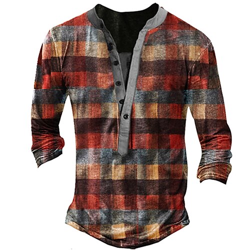 Men's Henley Shirt T shirt 3D Print Graphic Tartan Henley Street Casual Button-Down Print Long Sleeve Tops Basic Fashion Classic Comfortable Red
Men's Henley Shirt T shirt 3D Print Graphic Tartan Henley Street Casual Button-Down Print Long Sleeve Tops Basic Fashion Classic Comfortable Red