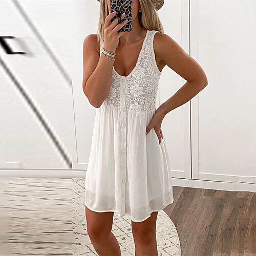 Mulheres Vestido de turno Vestido branco Vestido de decote Branco Sem Manga Floral Renda Primavera Verão Decote V Final de semana 2022 S M L XL
Mulheres Vestido de turno Vestido branco Vestido de decote Branco Sem Manga Floral Renda Primavera Verão Decote V Final de semana 2022 S M L XL