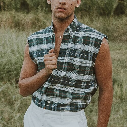 Men's Shirt Print Plaid Turndown Street Casual Button-Down Print Sleeveless Tops Casual Fashion Breathable Comfortable Green Summer Shirt
Men's Shirt Print Plaid Turndown Street Casual Button-Down Print Sleeveless Tops Casual Fashion Breathable Comfortable Green Summer Shirt