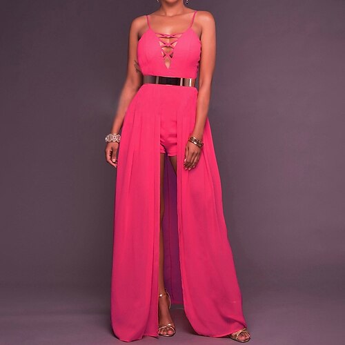 Women's Jumpsuit Split Solid Color V Neck Elegant Party Regular Fit Spaghetti Strap Pink S M L Summer
Women's Jumpsuit Split Solid Color V Neck Elegant Party Regular Fit Spaghetti Strap Pink S M L Summer