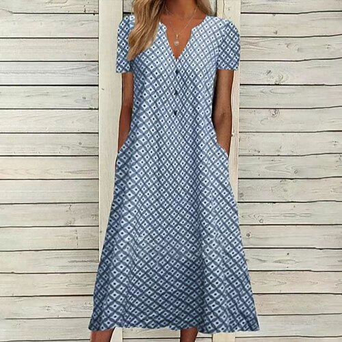 Women's A Line Dress Midi Dress Light Blue Short Sleeve Plaid Pocket Spring Summer V Neck Casual 2022 S M L XL XXL 3XL
Women's A Line Dress Midi Dress Light Blue Short Sleeve Plaid Pocket Spring Summer V Neck Casual 2022 S M L XL XXL 3XL