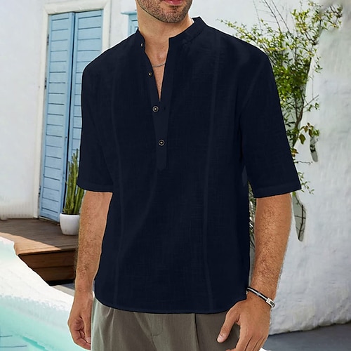 Men's Shirt Solid Colored Crew Neck Street Casual Button-Down Half Sleeve Tops Casual Fashion Streetwear Cool White Navy Blue Light Blue
Men's Shirt Solid Colored Crew Neck Street Casual Button-Down Half Sleeve Tops Casual Fashion Streetwear Cool White Navy Blue Light Blue