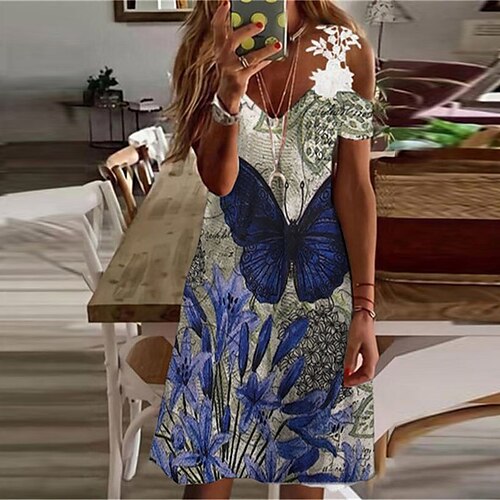 Women's A Line Dress Short Mini Dress Blue Short Sleeve Floral Butterfly Animal Cold Shoulder Print Spring Summer V Neck Casual Vacation 2022 S M L XL XXL 3XL
Women's A Line Dress Short Mini Dress Blue Short Sleeve Floral Butterfly Animal Cold Shoulder Print Spring Summer V Neck Casual Vacation 2022 S M L XL XXL 3XL