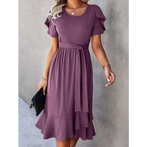 Women's Casual Dress Midi Dress Purple Short Sleeve Pure Color Lace up Spring Summer Crew Neck Fashion Daily Weekend 2022 S M L XL XXL 3XL
Women's Casual Dress Midi Dress Purple Short Sleeve Pure Color Lace up Spring Summer Crew Neck Fashion Daily Weekend 2022 S M L XL XXL 3XL