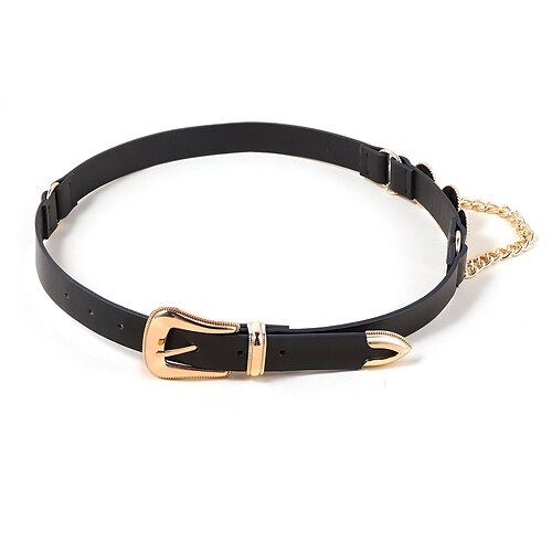 Women's PU Buckle Belt Chain Belt PU Leather Metal Chain Metal Bucke Engraved Chain Classic Cowboy Party Gift Black
Women's PU Buckle Belt Chain Belt PU Leather Metal Chain Metal Bucke Engraved Chain Classic Cowboy Party Gift Black