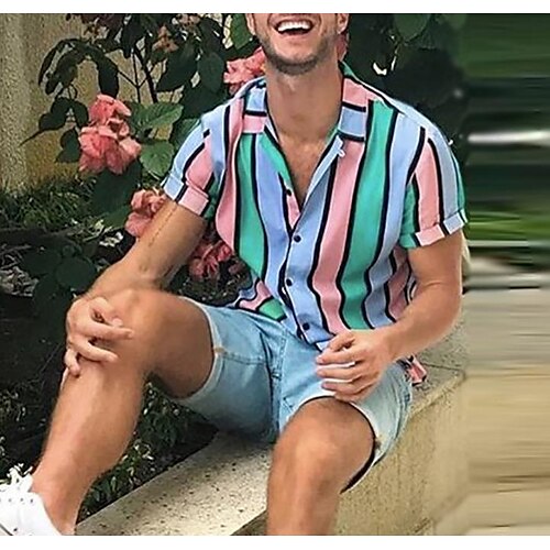 Men's Shirt Striped Turndown Party Casual Button-Down Short Sleeve Tops Casual Vintage Streetwear Pink
Men's Shirt Striped Turndown Party Casual Button-Down Short Sleeve Tops Casual Vintage Streetwear Pink