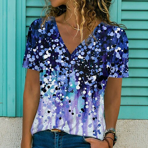 Women's Abstract Painting T shirt Polka Dot Print V Neck Basic Tops Green Blue Purple / 3D Print
Women's Abstract Painting T shirt Polka Dot Print V Neck Basic Tops Green Blue Purple / 3D Print