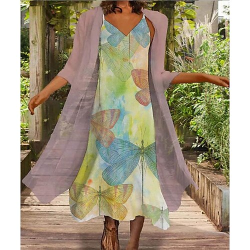 Women's Two Piece Dress Knee Length Dress Green White Pink Short Sleeve Print Print Summer V Neck Elegant 2022 M L XL XXL 3XL
Women's Two Piece Dress Knee Length Dress Green White Pink Short Sleeve Print Print Summer V Neck Elegant 2022 M L XL XXL 3XL