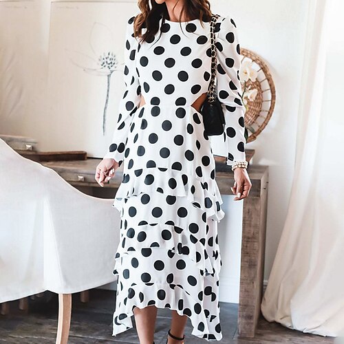 Women's A Line Dress Midi Dress White Long Sleeve Polka Dot Hollow To Waist Print Spring Summer Crew Neck Casual 2022 S M L XL
Women's A Line Dress Midi Dress White Long Sleeve Polka Dot Hollow To Waist Print Spring Summer Crew Neck Casual 2022 S M L XL