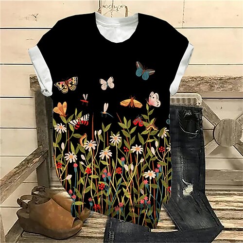 Women's Plus Size Tops T shirt Floral Butterfly Print Short Sleeve Crewneck Streetwear Daily Sports Cotton Spandex Jersey Spring Summer Black
Women's Plus Size Tops T shirt Floral Butterfly Print Short Sleeve Crewneck Streetwear Daily Sports Cotton Spandex Jersey Spring Summer Black