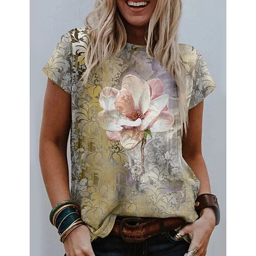Women's Floral Theme Painting T shirt Floral Print Round Neck Basic Tops Yellow / 3D Print
Women's Floral Theme Painting T shirt Floral Print Round Neck Basic Tops Yellow / 3D Print