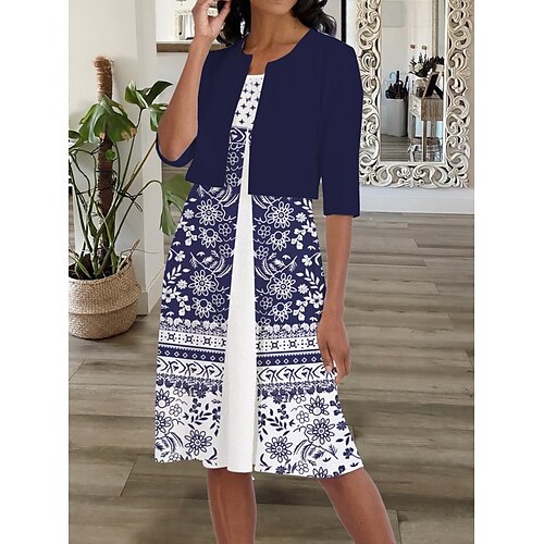 Women's Dress Set Two Piece Dress Midi Dress Navy Blue Half Sleeve Floral Ruched Fall Spring Autumn Crew Neck 2022 S M L XL XXL 3XL
Women's Dress Set Two Piece Dress Midi Dress Navy Blue Half Sleeve Floral Ruched Fall Spring Autumn Crew Neck 2022 S M L XL XXL 3XL