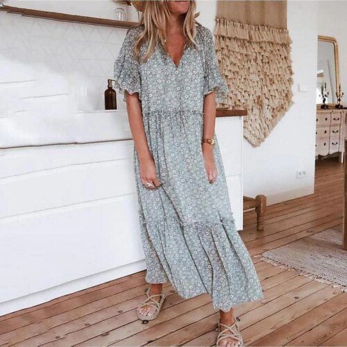 Women's Floral Dress Long Dress Maxi Dress Green Short Sleeve Floral Ruffle Spring Summer V Neck Weekend 2022 S M L XL XXL
Women's Floral Dress Long Dress Maxi Dress Green Short Sleeve Floral Ruffle Spring Summer V Neck Weekend 2022 S M L XL XXL