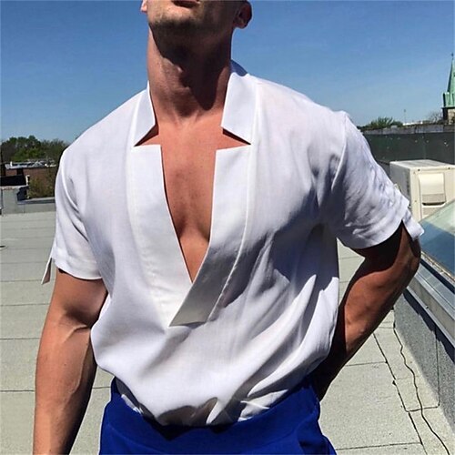 Men's Shirt Solid Color V Neck Street Casual Short Sleeve Tops Casual Fashion Breathable Comfortable White
Men's Shirt Solid Color V Neck Street Casual Short Sleeve Tops Casual Fashion Breathable Comfortable White