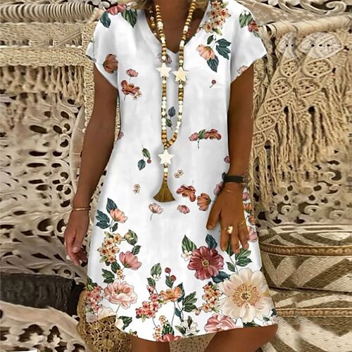 Women's A Line Dress Knee Length Dress White Black Short Sleeve Floral Print Spring Summer V Neck Boho Loose 2022 M L XL XXL 3XL
Women's A Line Dress Knee Length Dress White Black Short Sleeve Floral Print Spring Summer V Neck Boho Loose 2022 M L XL XXL 3XL
