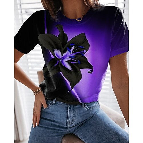 Women's Floral Theme Painting T shirt Floral Print Round Neck Basic Tops Green Blue Purple / 3D Print
Women's Floral Theme Painting T shirt Floral Print Round Neck Basic Tops Green Blue Purple / 3D Print