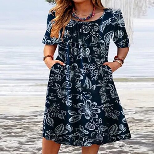 Women's A Line Dress Knee Length Dress Royal Blue Dark Blue Short Sleeve Floral Pocket Print Spring Summer Round Neck Casual Boho 2022 S M L XL XXL 3XL
Women's A Line Dress Knee Length Dress Royal Blue Dark Blue Short Sleeve Floral Pocket Print Spring Summer Round Neck Casual Boho 2022 S M L XL XXL 3XL