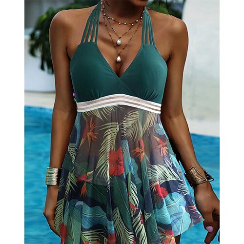 Women's Swimwear Tankini 2 Piece Plus Size Swimsuit Open Back Floral Leaf Green Padded V Wire Bathing Suits New Casual Vacation / Cute / Padded Bras
Women's Swimwear Tankini 2 Piece Plus Size Swimsuit Open Back Floral Leaf Green Padded V Wire Bathing Suits New Casual Vacation / Cute / Padded Bras