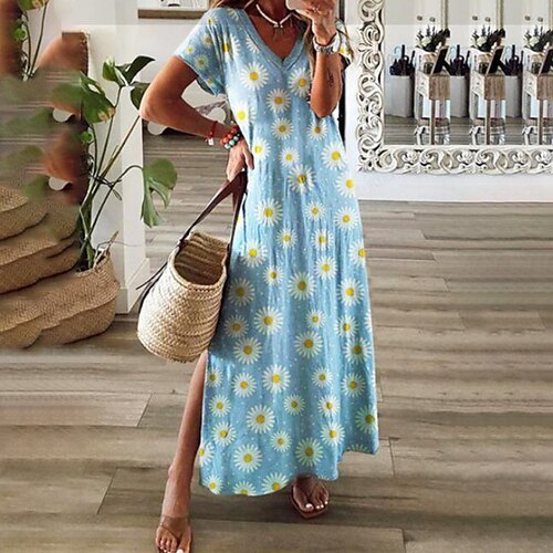 Women's A Line Dress Maxi long Dress Blue Gray Short Sleeve Floral Split Print Spring Summer V Neck Casual 2022 M L XL XXL 3XL
Women's A Line Dress Maxi long Dress Blue Gray Short Sleeve Floral Split Print Spring Summer V Neck Casual 2022 M L XL XXL 3XL