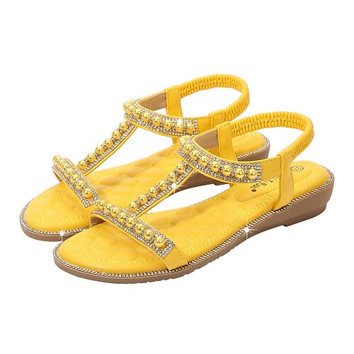 Women's Sandals Flat Sandals Rhinestone Flat Heel Round Toe Open Toe Elegant Casual Party Beach PU Leather Elastic Band Spring Summer Solid Colored White Black Yellow
Women's Sandals Flat Sandals Rhinestone Flat Heel Round Toe Open Toe Elegant Casual Party Beach PU Leather Elastic Band Spring Summer Solid Colored White Black Yellow