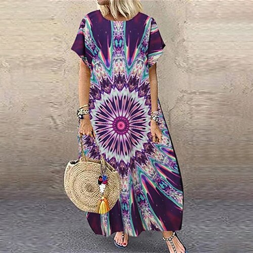 Women's Swing Dress Maxi long Dress Blue Purple Orange Short Sleeve Print Print Spring Summer Crew Neck Stylish Casual 2022 S M L XL XXL 3XL
Women's Swing Dress Maxi long Dress Blue Purple Orange Short Sleeve Print Print Spring Summer Crew Neck Stylish Casual 2022 S M L XL XXL 3XL