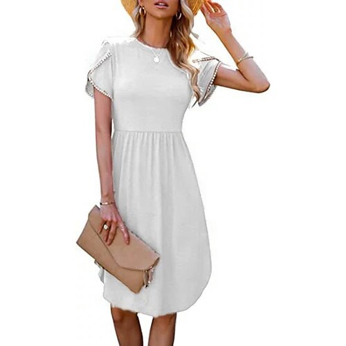 Women's Casual Dress Knee Length Dress White Black Short Sleeve Pure Color Ruched Spring Summer Round Neck Casual 2022 S M L XL XXL
Women's Casual Dress Knee Length Dress White Black Short Sleeve Pure Color Ruched Spring Summer Round Neck Casual 2022 S M L XL XXL