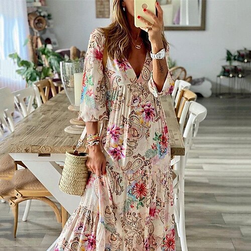 Women's A Line Dress Maxi long Dress Khaki 3/4 Length Sleeve Floral Print Spring Summer V Neck Elegant Casual Vacation 2022 S M L XL XXL
Women's A Line Dress Maxi long Dress Khaki 3/4 Length Sleeve Floral Print Spring Summer V Neck Elegant Casual Vacation 2022 S M L XL XXL