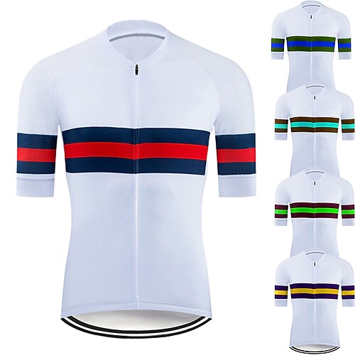 21Grams Men's Cycling Jersey Short Sleeve Bike Jersey Top with 3 Rear Pockets Mountain Bike MTB Road Bike Cycling UV Resistant Breathable Quick Dry Reflective Strips Green Yellow Sky Blue Stripes
21Grams Men's Cycling Jersey Short Sleeve Bike Jersey Top with 3 Rear Pockets Mountain Bike MTB Road Bike Cycling UV Resistant Breathable Quick Dry Reflective Strips Green Yellow Sky Blue Stripes