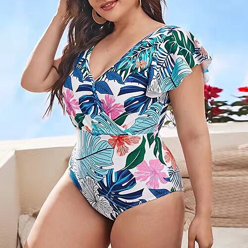 Women's Swimwear One Piece Monokini Bathing Suits Plus Size Swimsuit Tummy Control Open Back Printing High Waisted for Big Busts Leaves Blue V Wire Bathing Suits New Vacation Fashion / Modern
Women's Swimwear One Piece Monokini Bathing Suits Plus Size Swimsuit Tummy Control Open Back Printing High Waisted for Big Busts Leaves Blue V Wire Bathing Suits New Vacation Fashion / Modern