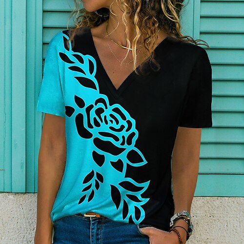 Women's T shirt Tee Green Purple Yellow Floral Print Short Sleeve Casual Weekend Basic V Neck Regular Floral Painting S
Women's T shirt Tee Green Purple Yellow Floral Print Short Sleeve Casual Weekend Basic V Neck Regular Floral Painting S