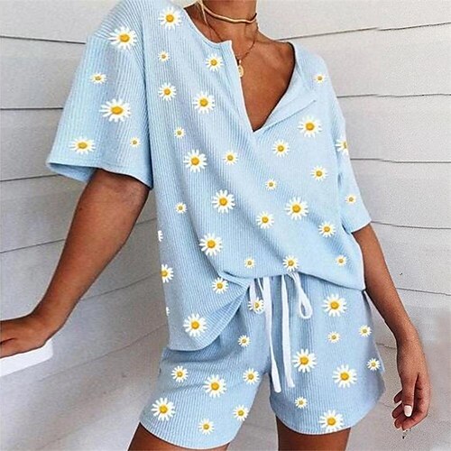 Women's Loungewear Sets Nighty 2 Pieces Flower Comfort Sweet Home Daily Polyester V Wire Short Sleeve Shorts Print Spring Summer Blue Pink
Women's Loungewear Sets Nighty 2 Pieces Flower Comfort Sweet Home Daily Polyester V Wire Short Sleeve Shorts Print Spring Summer Blue Pink