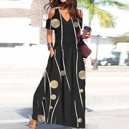 Women's A Line Dress Maxi long Dress Black Short Sleeve Polka Dot Cold Shoulder Print Spring Summer V Neck Elegant Casual Vacation 2022 S M L XL XXL
Women's A Line Dress Maxi long Dress Black Short Sleeve Polka Dot Cold Shoulder Print Spring Summer V Neck Elegant Casual Vacation 2022 S M L XL XXL