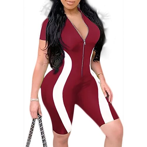 Women's Romper Zipper Color Block V Neck Active Sport Holiday Regular Fit Short Sleeve Black Red S M L Spring
Women's Romper Zipper Color Block V Neck Active Sport Holiday Regular Fit Short Sleeve Black Red S M L Spring
