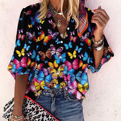 Women's Butterfly Blouse Shirt Butterfly Button Print Standing Collar Casual Streetwear Tops Black / 3D Print
Women's Butterfly Blouse Shirt Butterfly Button Print Standing Collar Casual Streetwear Tops Black / 3D Print