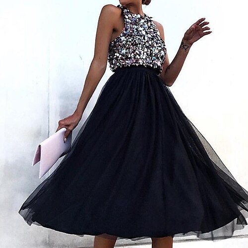 Women's A Line Dress Knee Length Dress Black Sleeveless Solid Color Sequins Mesh Spring Summer Crew Neck Elegant 2022 S M L XL / Party Dress
Women's A Line Dress Knee Length Dress Black Sleeveless Solid Color Sequins Mesh Spring Summer Crew Neck Elegant 2022 S M L XL / Party Dress