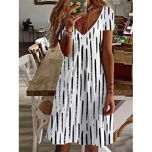 Women's A Line Dress Knee Length Dress White Short Sleeve Striped Print Spring Summer V Neck Basic 2022 S M L XL XXL 3XL / 3D Print
Women's A Line Dress Knee Length Dress White Short Sleeve Striped Print Spring Summer V Neck Basic 2022 S M L XL XXL 3XL / 3D Print