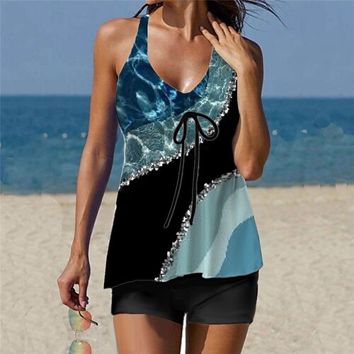 Women's Swimwear Tankini 2 Piece Normal Swimsuit Printing Color Block Blue Vest V Wire Bathing Suits Sports Vacation Fashion / Sexy / Modern / New / Padded Bras
Women's Swimwear Tankini 2 Piece Normal Swimsuit Printing Color Block Blue Vest V Wire Bathing Suits Sports Vacation Fashion / Sexy / Modern / New / Padded Bras