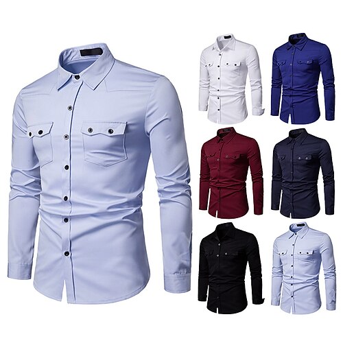 Men's Shirt Solid Colored Turndown Street Casual Button-Down Long Sleeve Tops Casual Fashion Streetwear Pocket Blue White Black Summer Shirt
Men's Shirt Solid Colored Turndown Street Casual Button-Down Long Sleeve Tops Casual Fashion Streetwear Pocket Blue White Black Summer Shirt