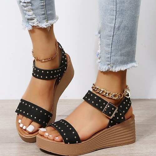 Women's Sandals Wedge Sandals Plus Size Rivet Wedge Heel Open Toe Casual Preppy Minimalism Daily Work Faux Leather Buckle Spring Summer Solid Colored Green Black Khaki
Women's Sandals Wedge Sandals Plus Size Rivet Wedge Heel Open Toe Casual Preppy Minimalism Daily Work Faux Leather Buckle Spring Summer Solid Colored Green Black Khaki
