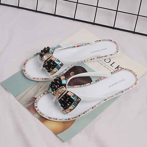 Women's Flip-Flops Flat Sandals Rhinestone Bowknot Flat Heel Round Toe Open Toe Elegant Casual Daily PVC Loafer Spring Summer Solid Colored Almond White Black
Women's Flip-Flops Flat Sandals Rhinestone Bowknot Flat Heel Round Toe Open Toe Elegant Casual Daily PVC Loafer Spring Summer Solid Colored Almond White Black