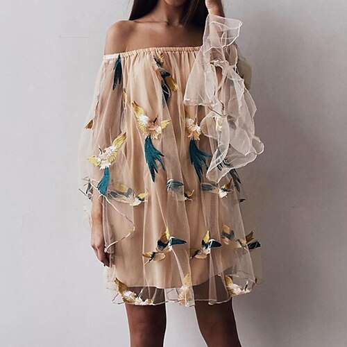Women's Shift Dress Short Mini Dress Beige Long Sleeve Floral Backless Embroidered Spring Summer Off Shoulder Stylish Modern 2022 S M L XL
Women's Shift Dress Short Mini Dress Beige Long Sleeve Floral Backless Embroidered Spring Summer Off Shoulder Stylish Modern 2022 S M L XL